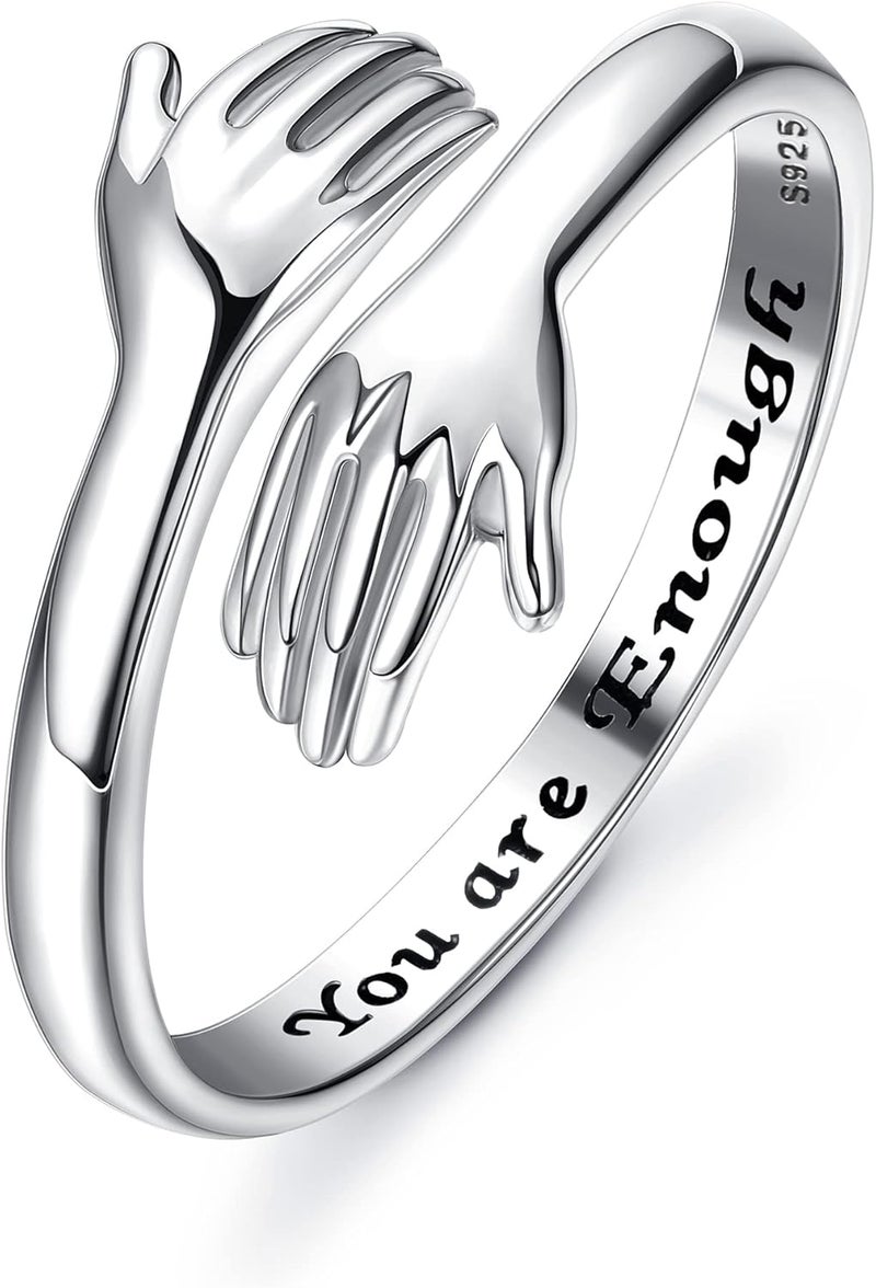 Yadoca 925 Sterling Silver Hug Ring for Women Men Adjustable Hugging Hands Open Love Promise Friendship Wedding Ring - Image 1